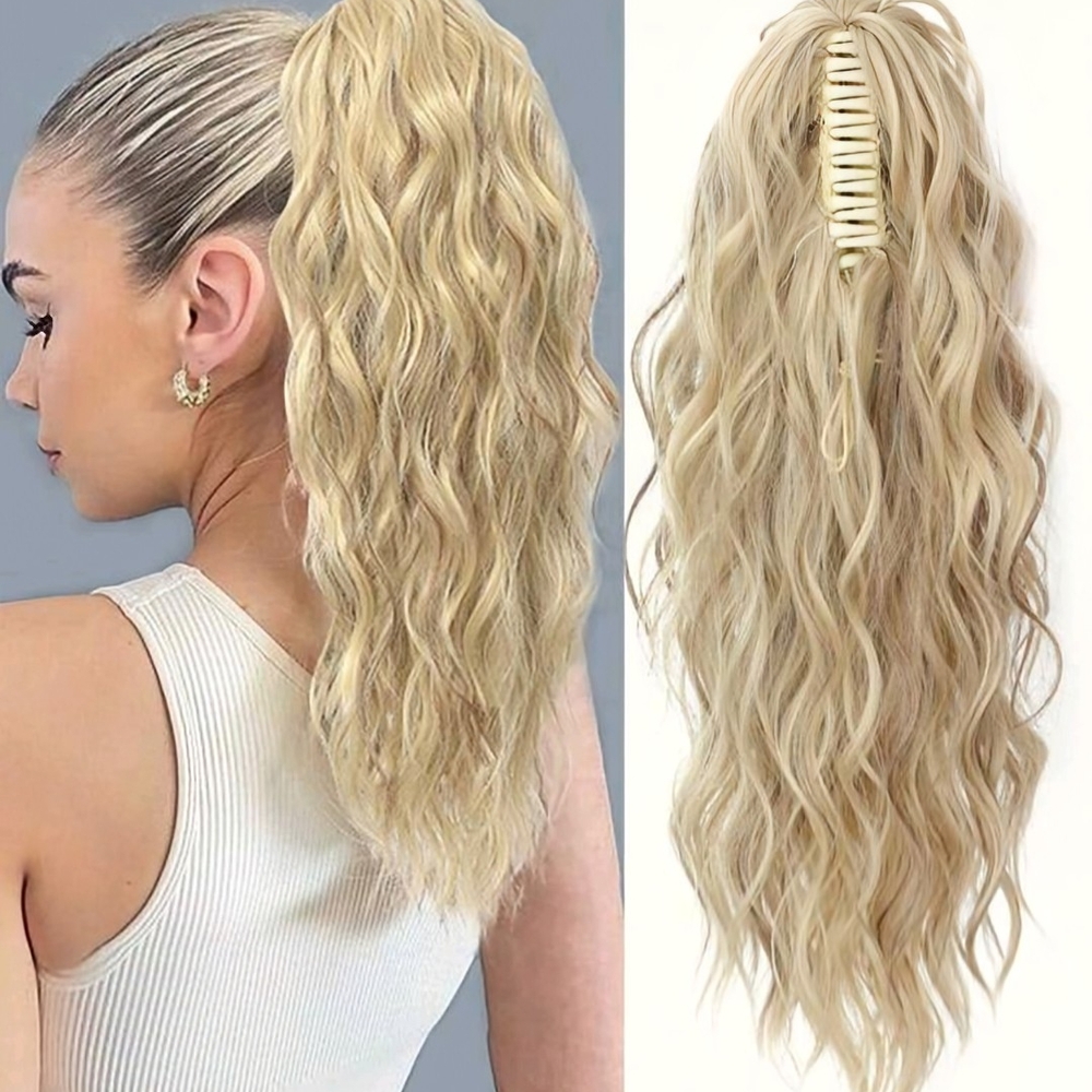 18" Ponytail Extension Claw Long Multi Layered Hair Fluffy Thick Water Wave